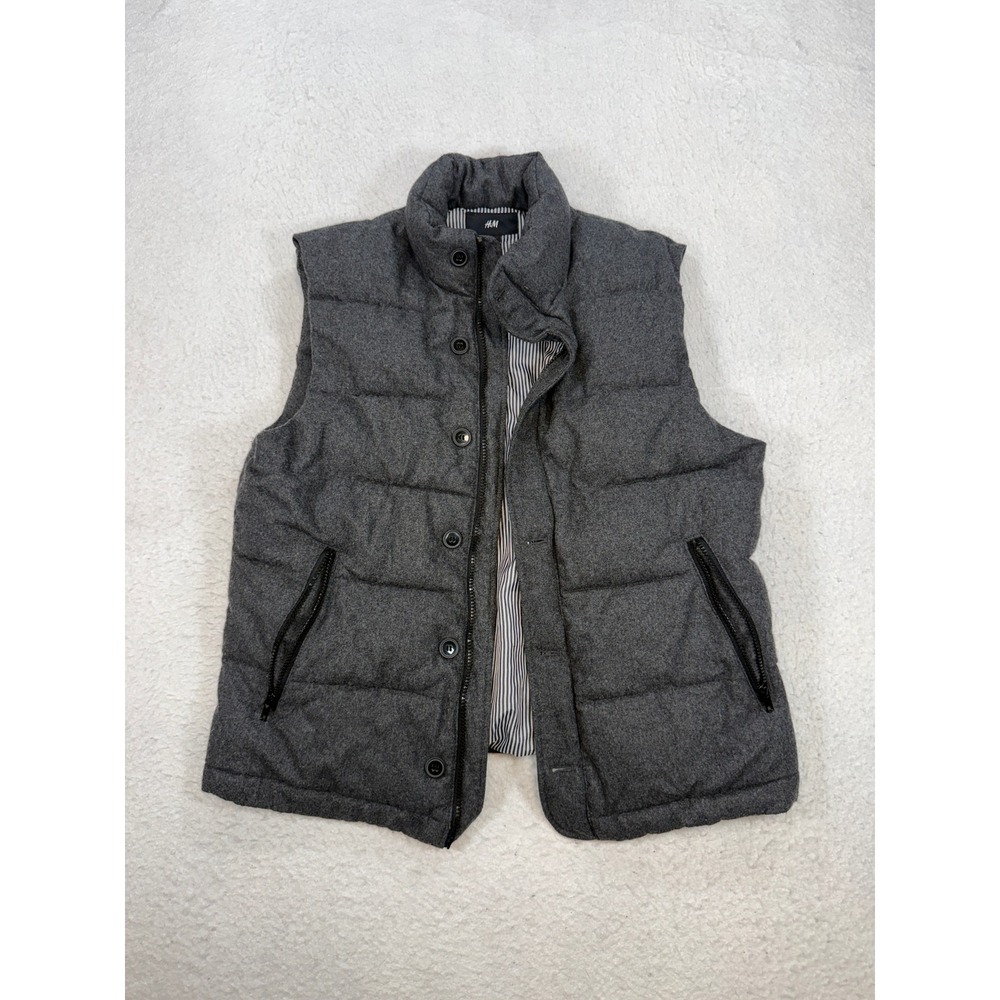 HM Mens Gray Wool Blend Puffer Vest Large Padded Quilted Sleeveless Jacket L